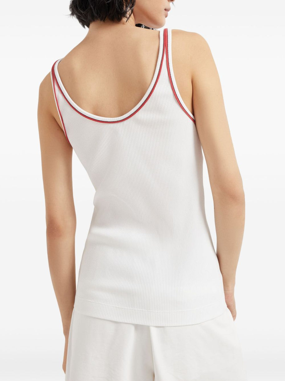 Brunello Cucinelli Cotton Top With Shiny Piping - White