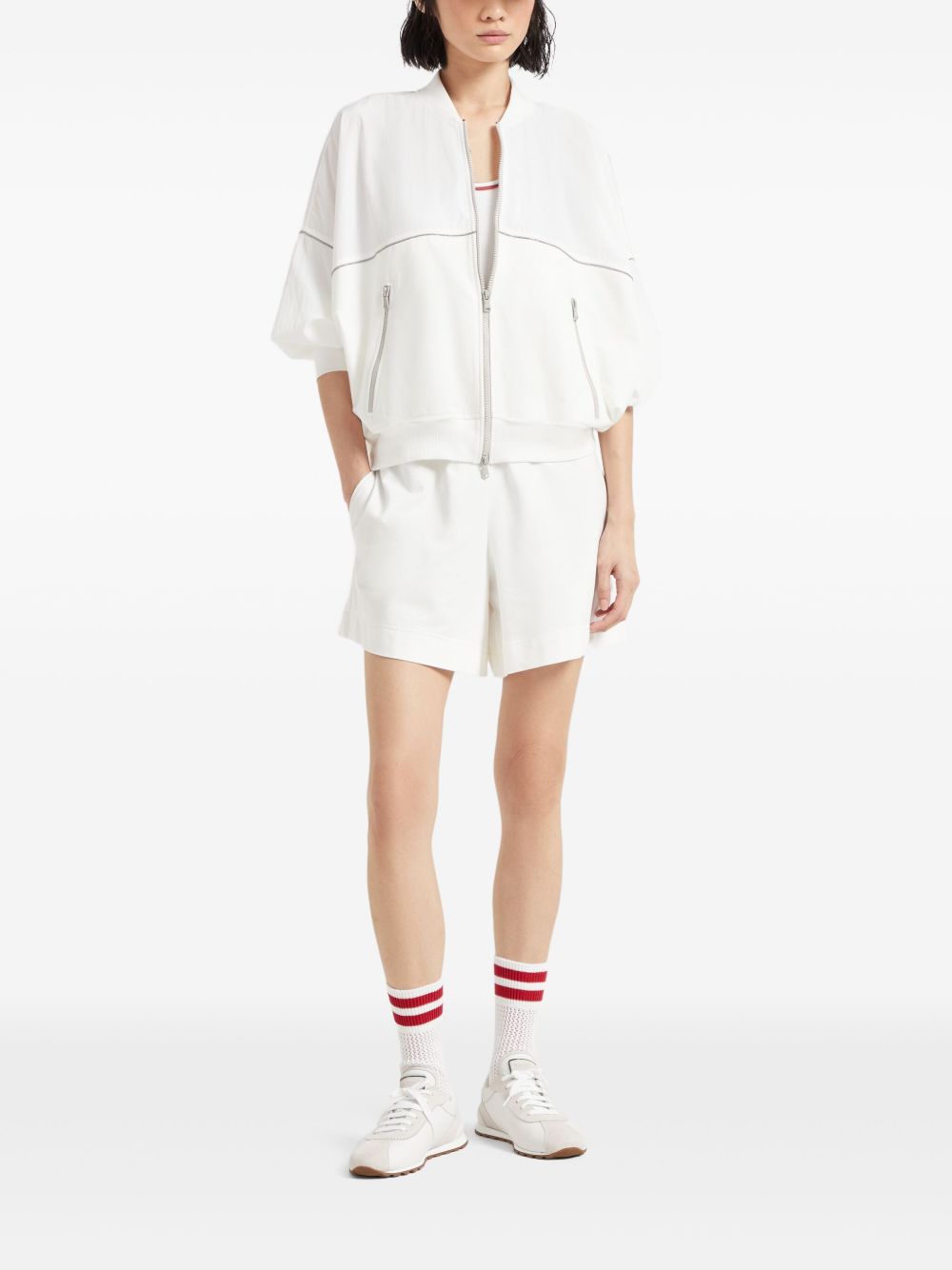 Brunello Cucinelli Cotton Top With Shiny Piping - White