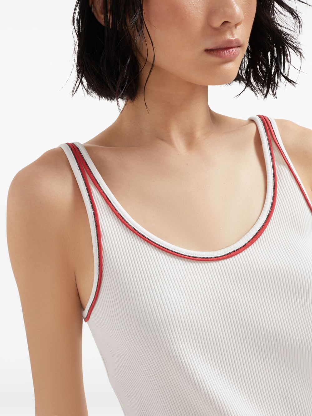 Brunello Cucinelli Cotton Top With Shiny Piping - White