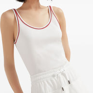 Brunello Cucinelli Cotton Top With Shiny Piping - White