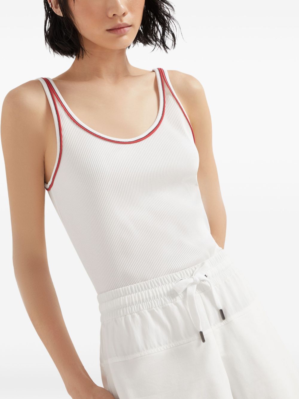 Brunello Cucinelli Cotton Top With Shiny Piping - White