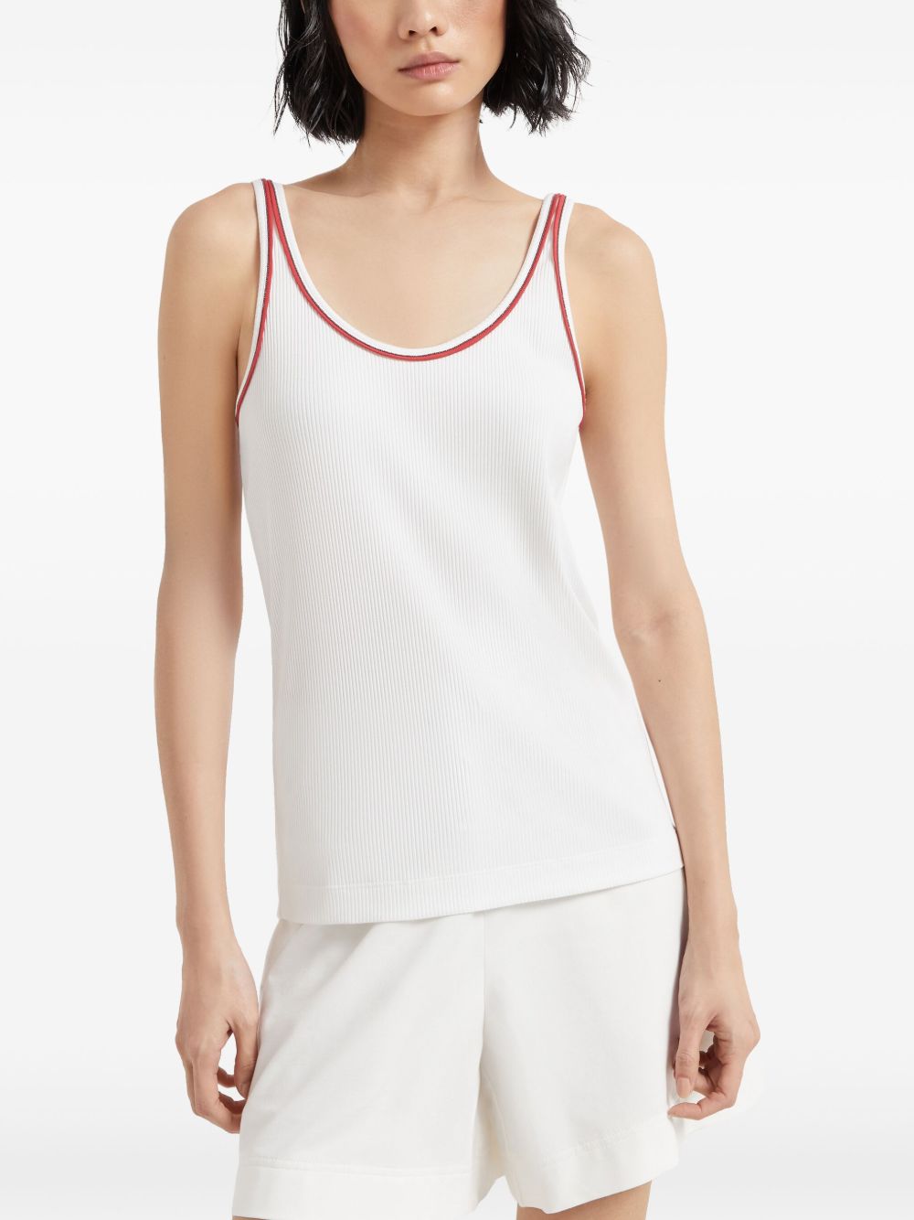 Brunello Cucinelli Cotton Top With Shiny Piping - White