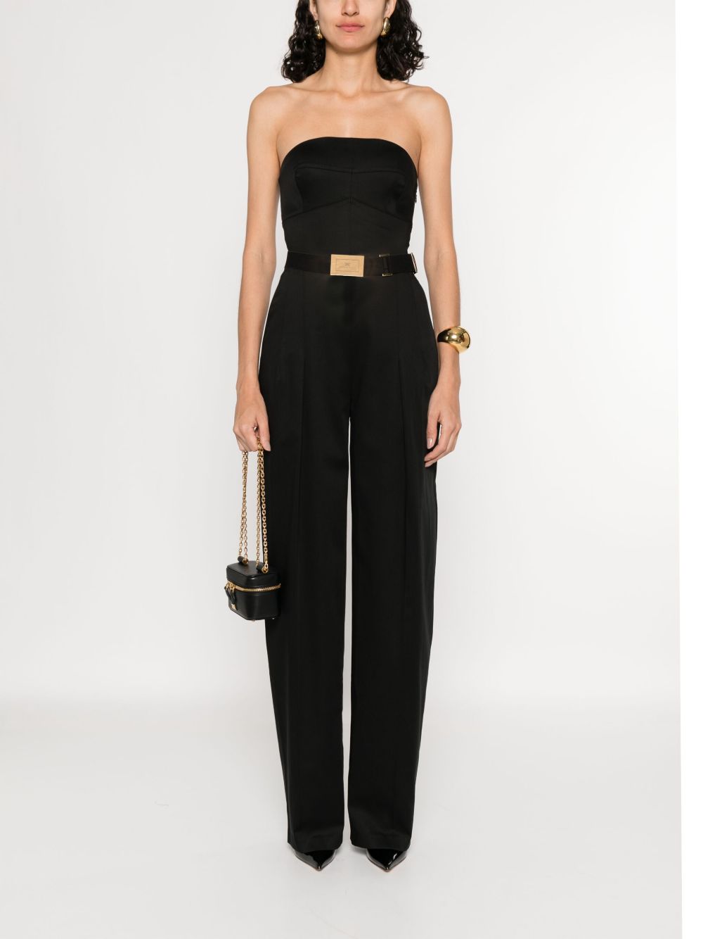 Elisabetta Franchi Strapless Jumpsuit In Black