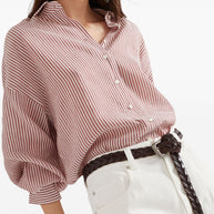 Brunello Cucinelli Striped Linen Shirt Bordeaux