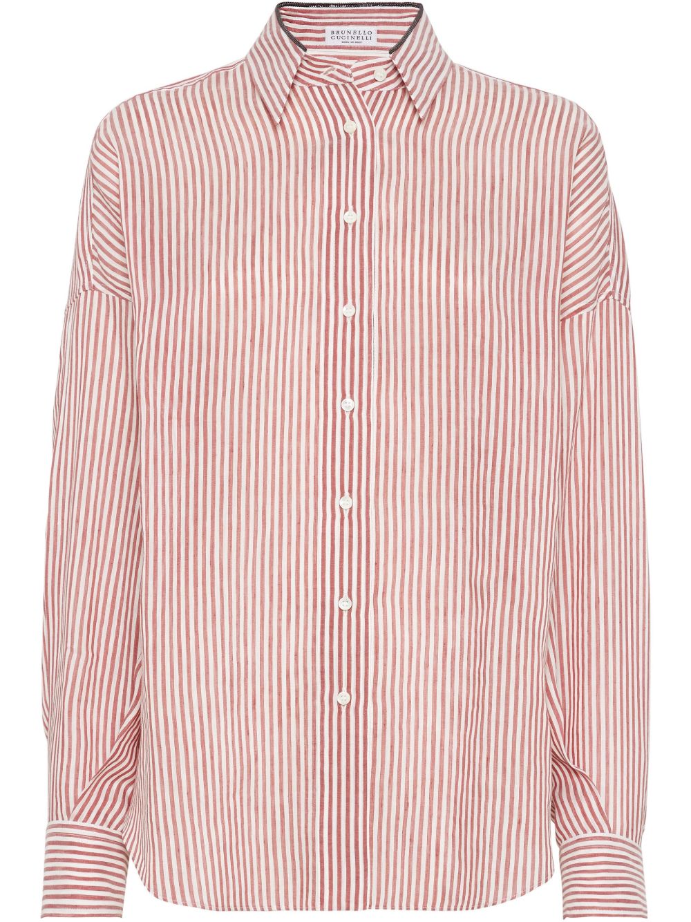 Brunello Cucinelli Striped Linen Shirt Bordeaux