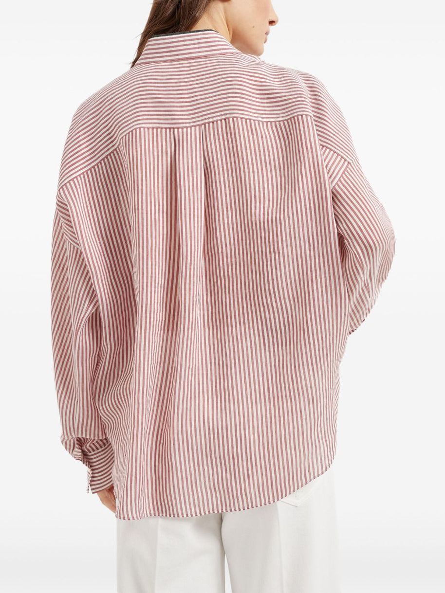 Brunello Cucinelli Striped Linen Shirt Bordeaux