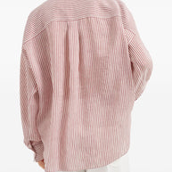 Brunello Cucinelli Striped Linen Shirt Bordeaux