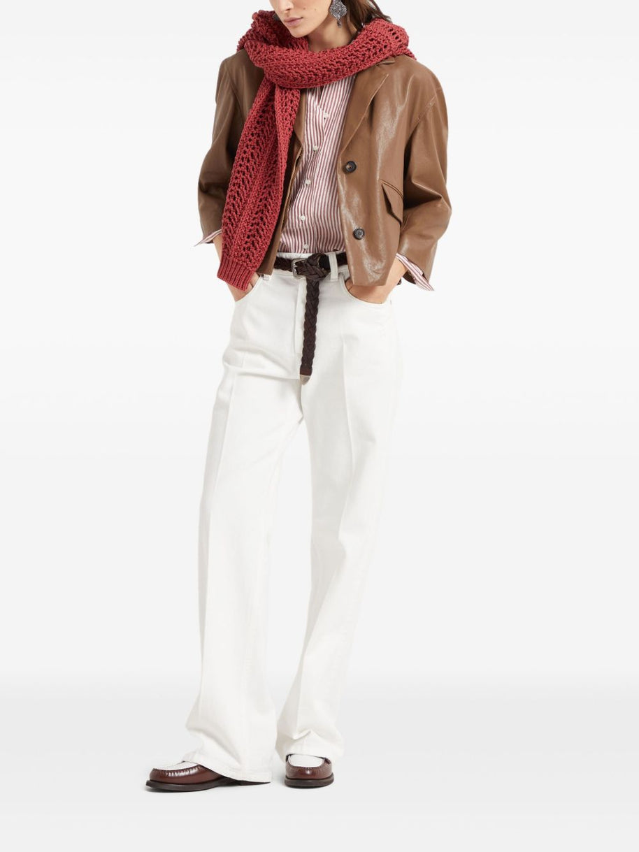 Brunello Cucinelli Striped Linen Shirt Bordeaux