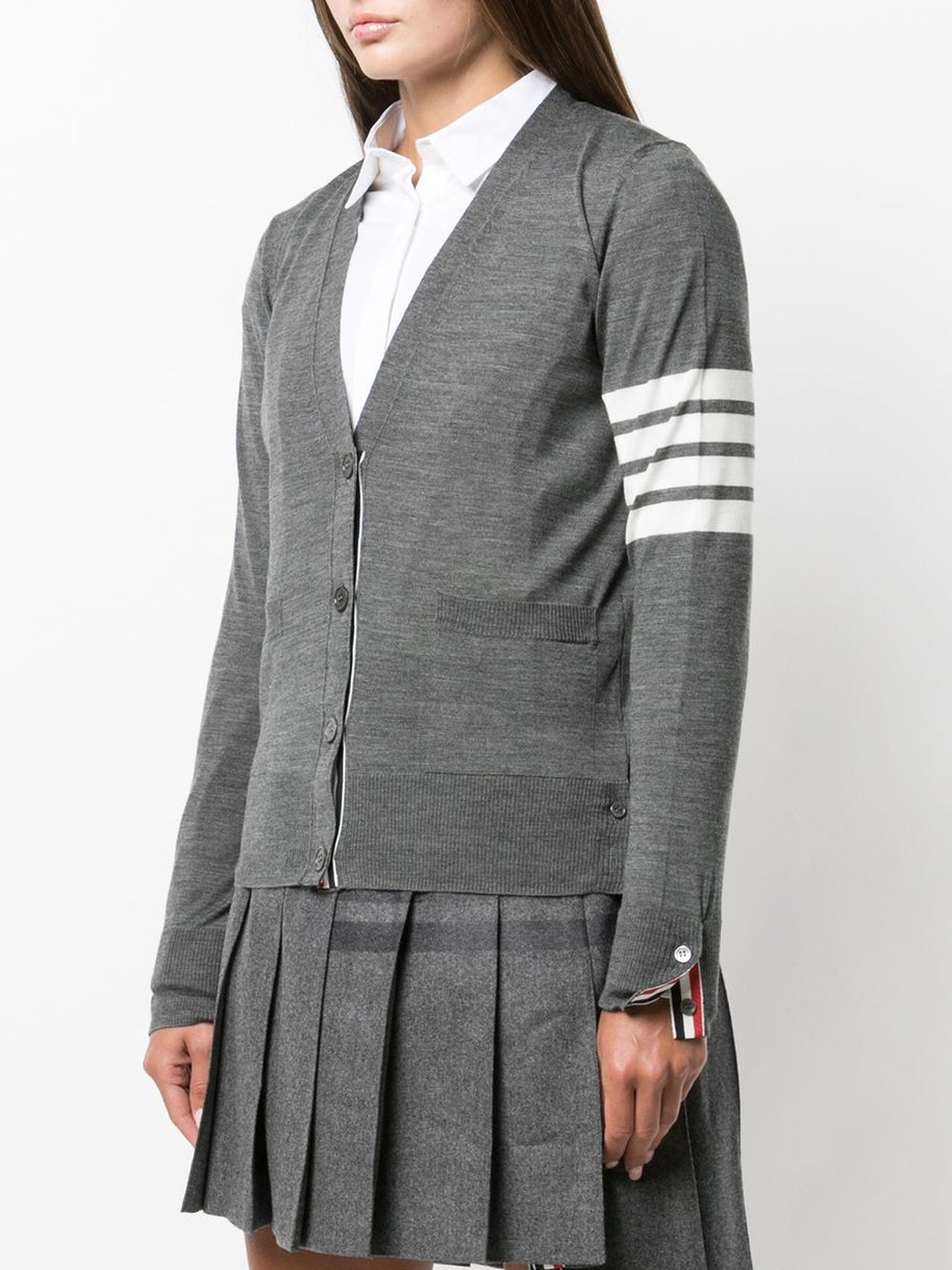 Thom Browne 4Bar Wool Cardigan - Grey