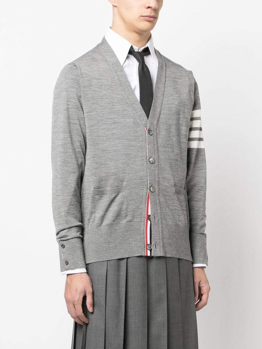 Thom Browne 4Bar Wool Cardigan - Grey