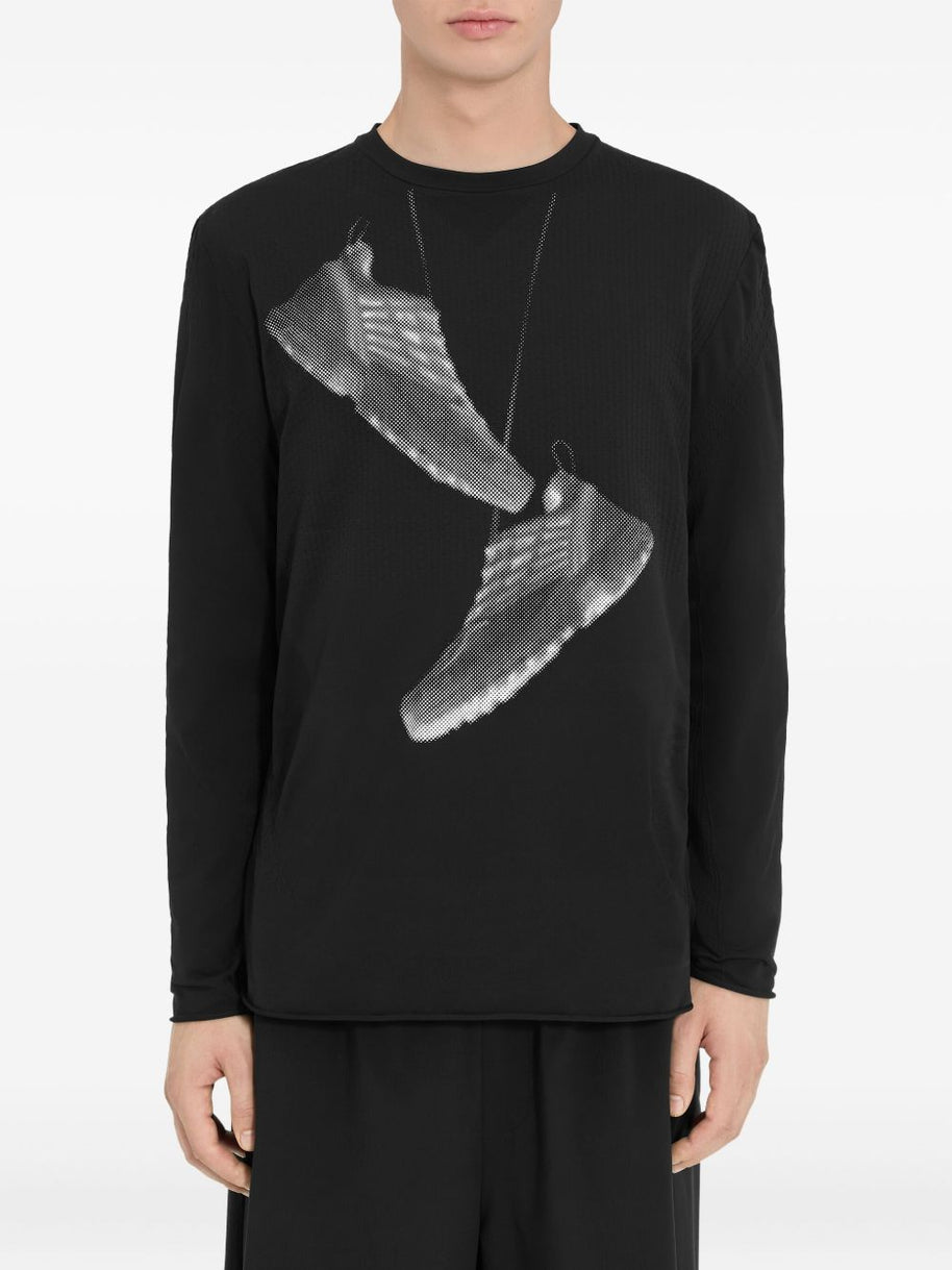 MM6 X SALOMON Silk And Nylon Printed T-shirt In Black