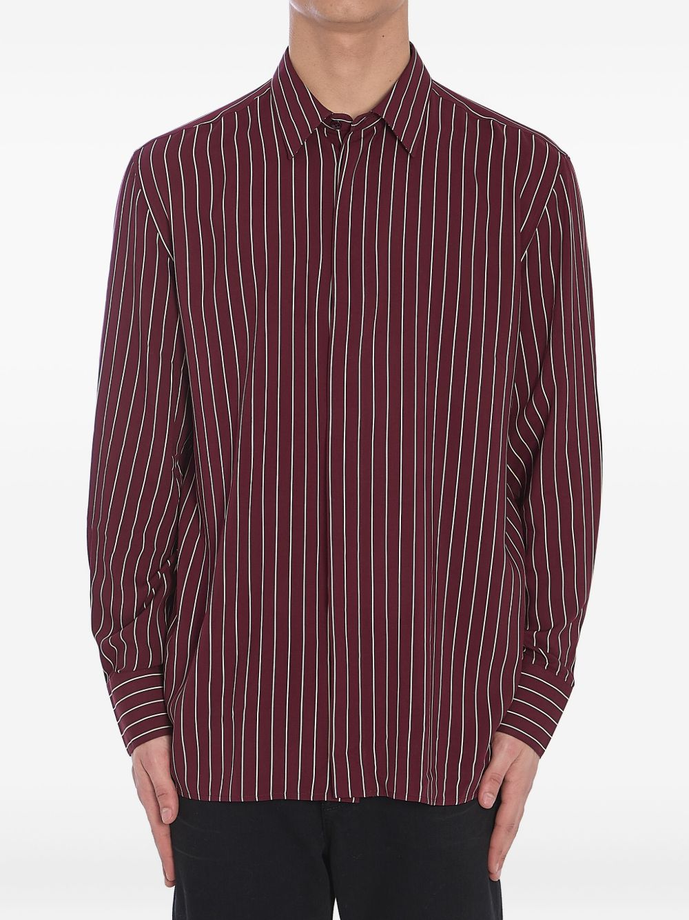Saint Laurent Striped Shirts In Bordeaux