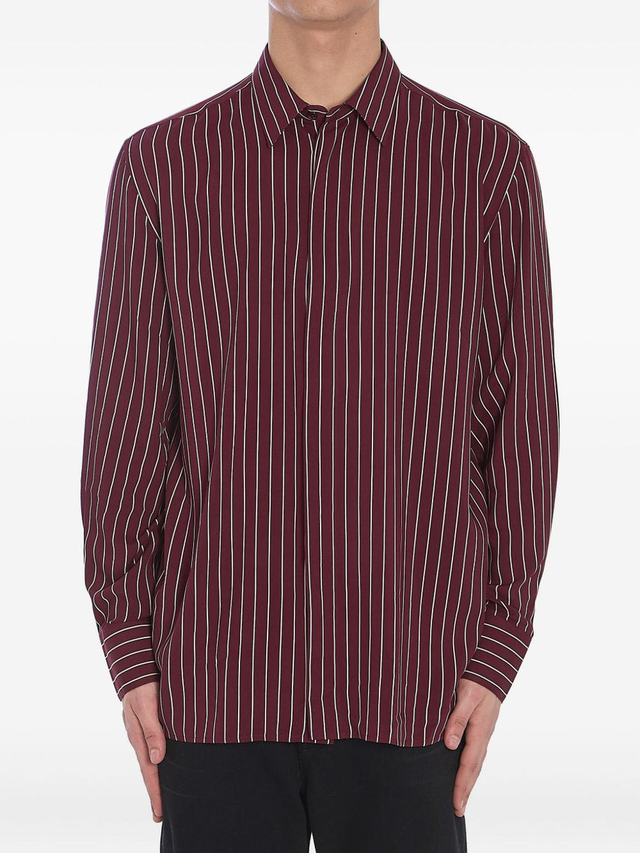 Saint Laurent Striped Shirts In Bordeaux