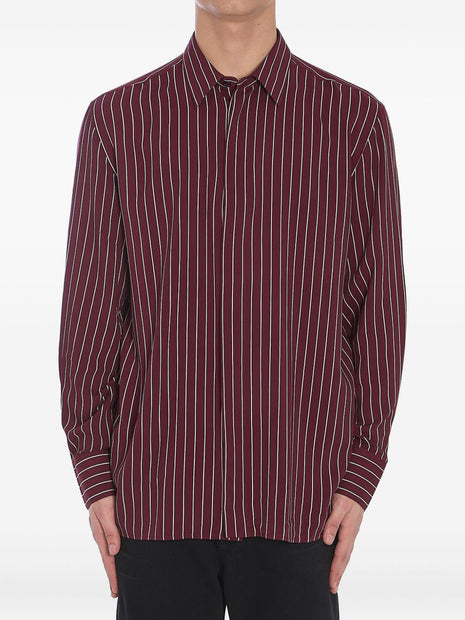 Saint Laurent Striped Shirts In Bordeaux