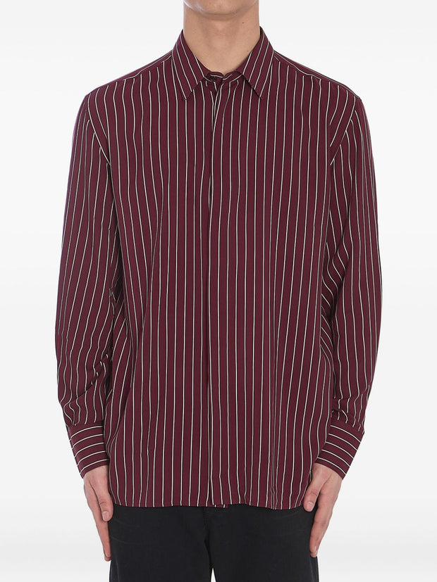 Saint Laurent Striped Shirts In Bordeaux