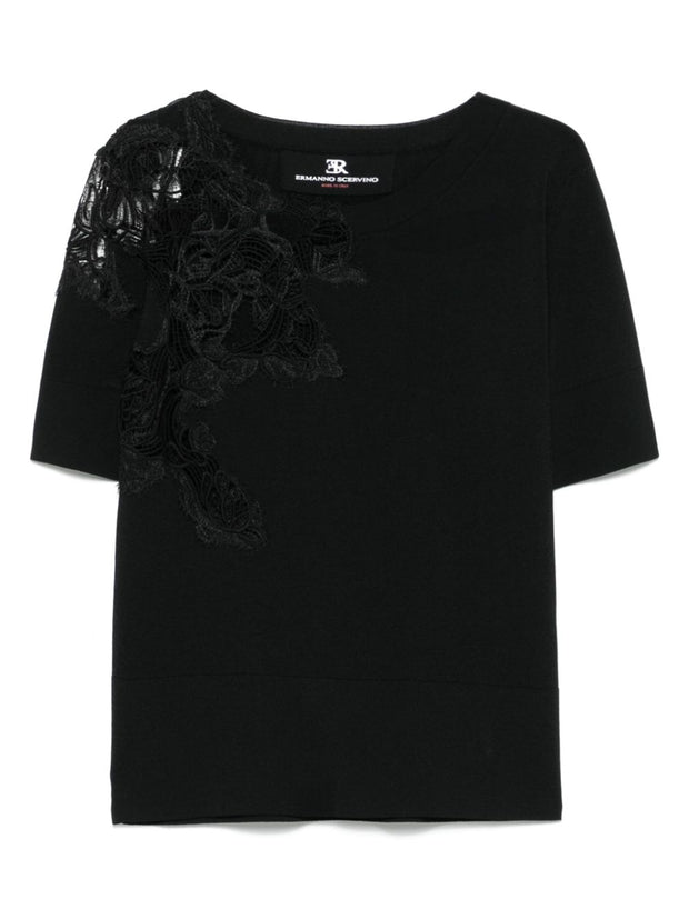Ermanno Scervino Lace Detail T-shirt In Black