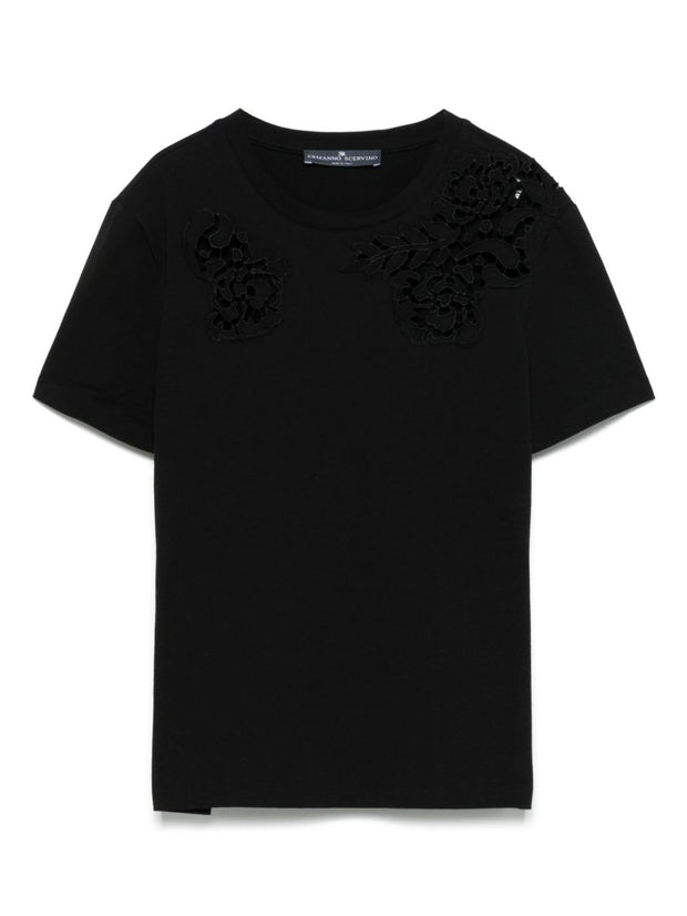 Ermanno Scervino Lace Detail Cotton T-shirt In Black