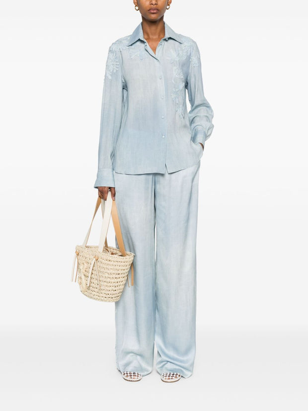 Ermanno Scervino Embroidered Shirt In Clear Blue