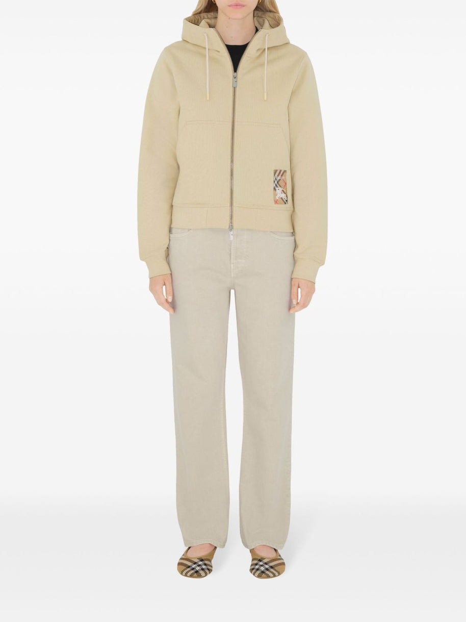 Burberry Vintage Check Patch Hooded Sweatshirt In Beige