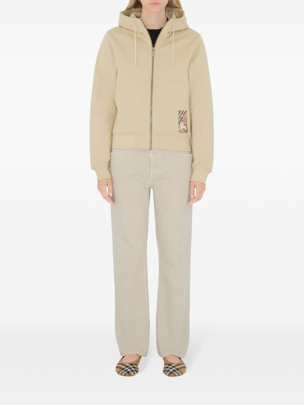 Burberry Vintage Check Patch Hooded Sweatshirt In Beige