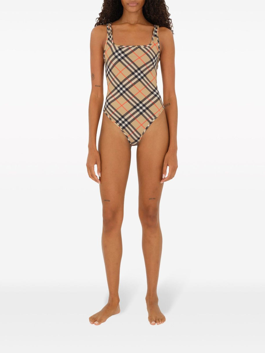 Burberry Check One-piece Swimsuit In Beige