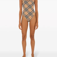 Burberry Check One-piece Swimsuit In Beige