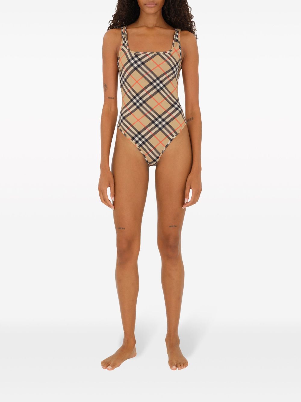Burberry Check One-piece Swimsuit In Beige