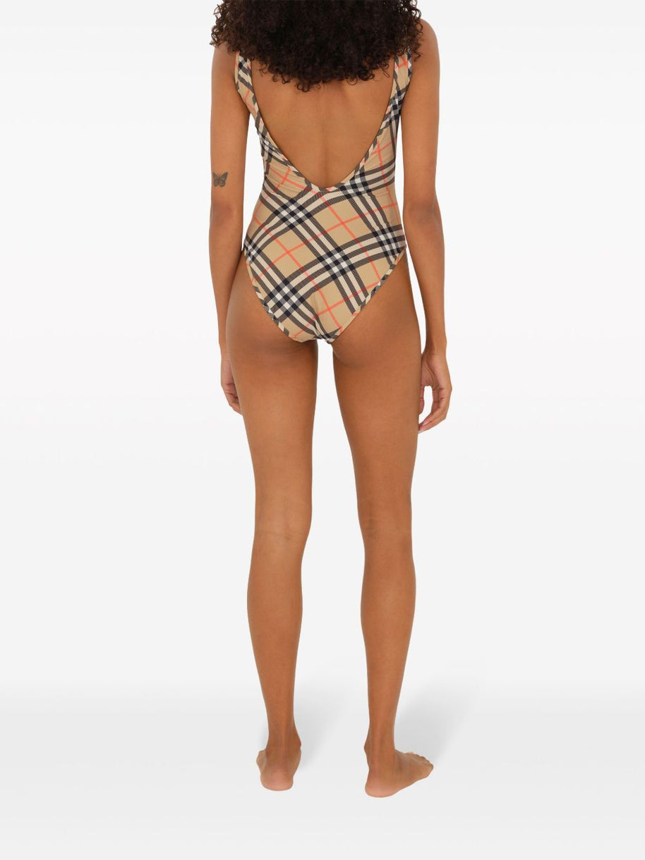Burberry Check One-piece Swimsuit In Beige