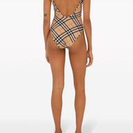 Burberry Check One-piece Swimsuit In Beige