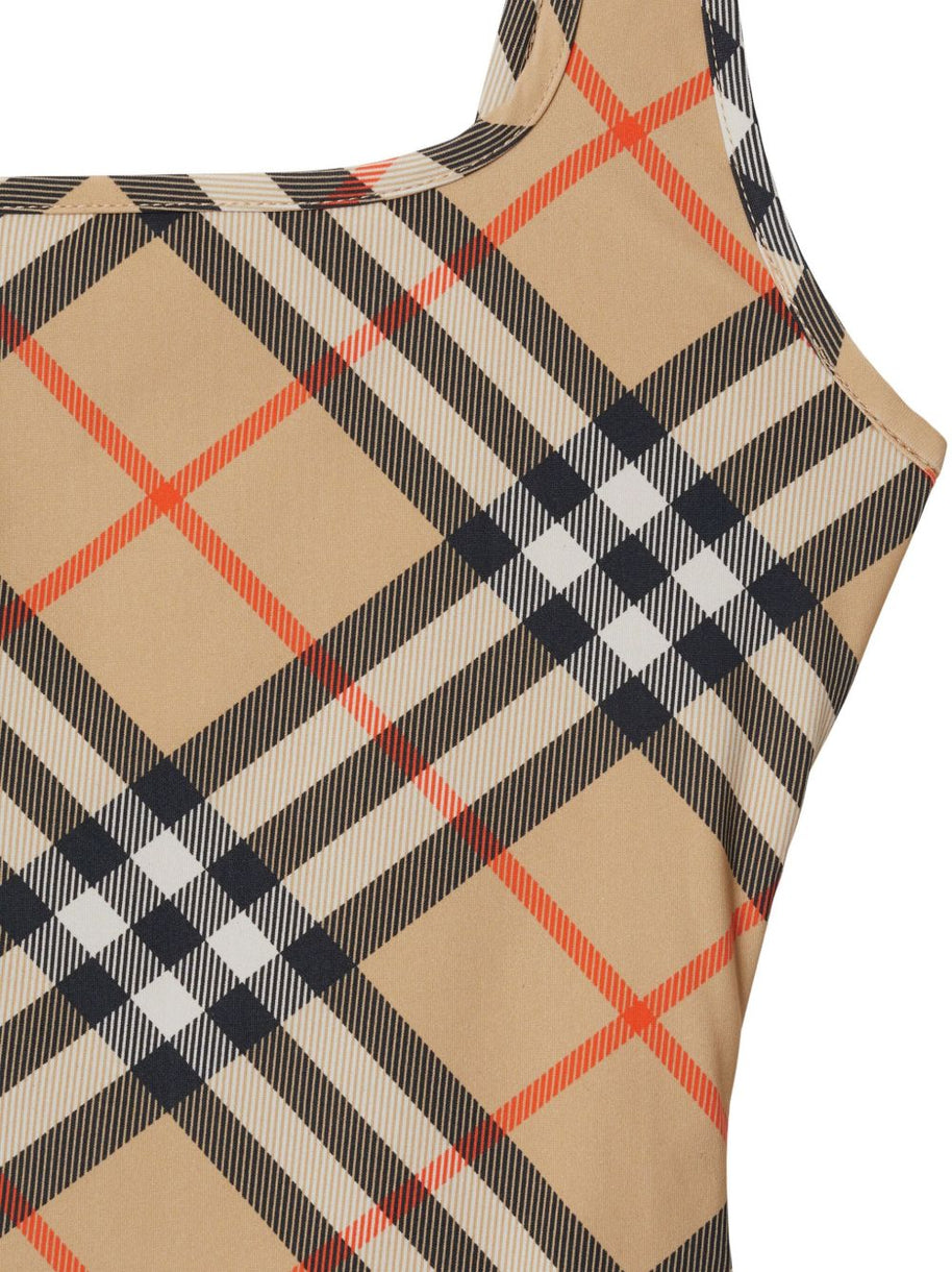 Burberry Check One-piece Swimsuit In Beige