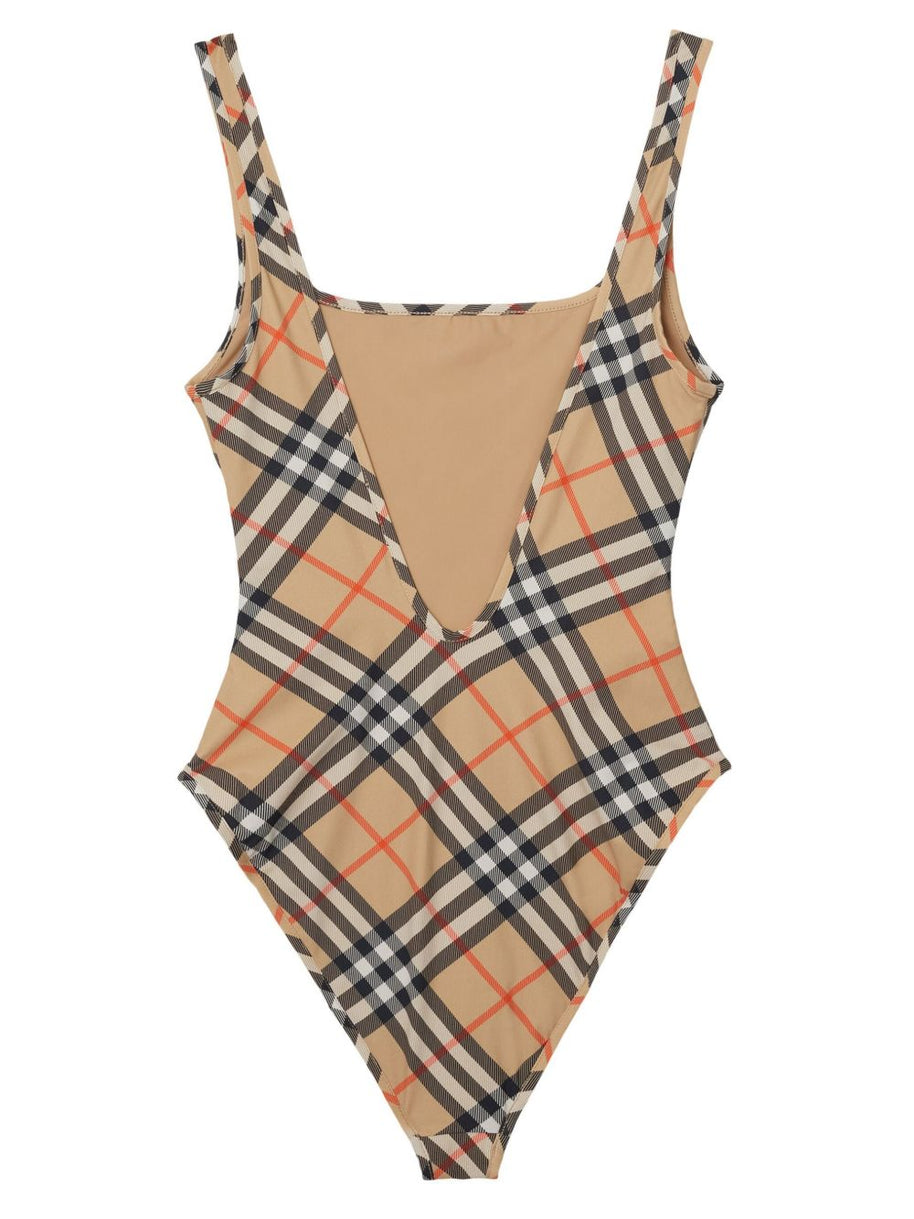 Burberry Check One-piece Swimsuit In Beige