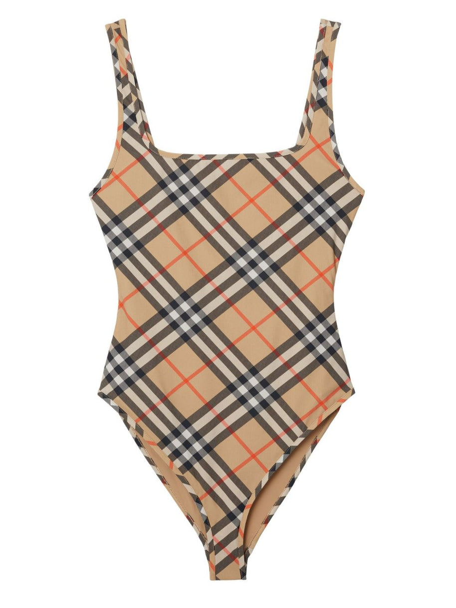 Burberry Check One-piece Swimsuit In Beige