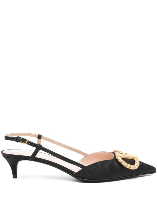 Valentino Garavani VLogo Leather Slingback Pumps - Black