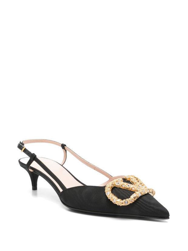 Valentino Garavani VLogo Leather Slingback Pumps - Black