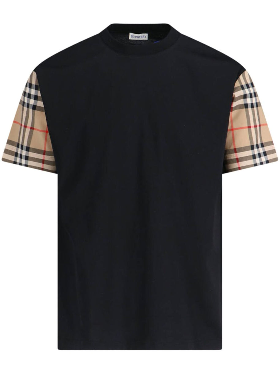 Burberry Check Motif Cotton T-shirt - Black