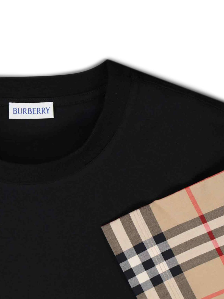 Burberry Check Motif Cotton T-shirt - Black