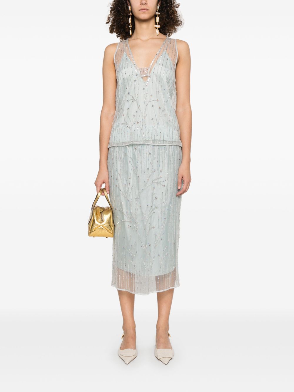 Forte Forte Embroidered Tulle Top In Clear Blue