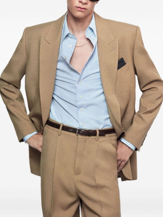 Saint Laurent Wool Single Breasted Jacket - Beige