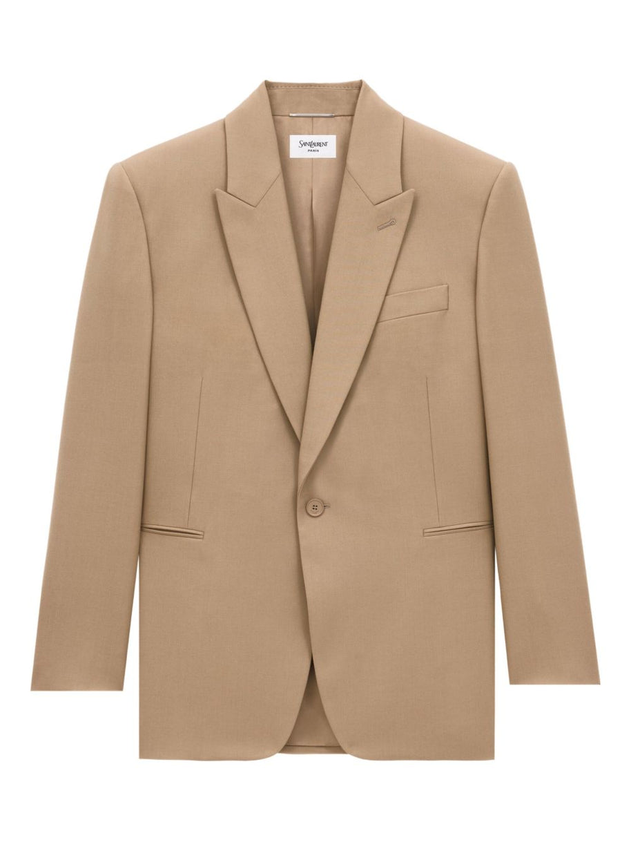 Saint Laurent Wool Single Breasted Jacket - Beige