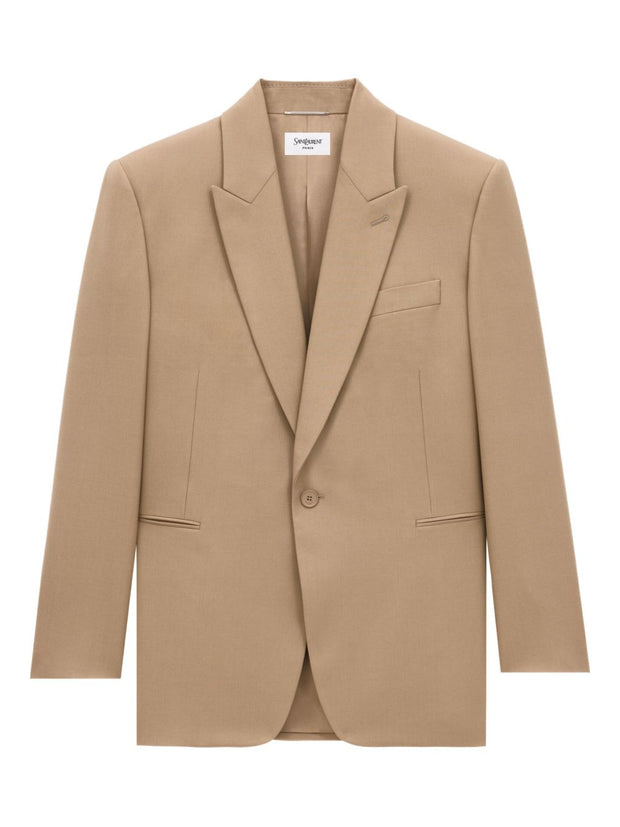 Saint Laurent Wool Single Breasted Jacket - Beige