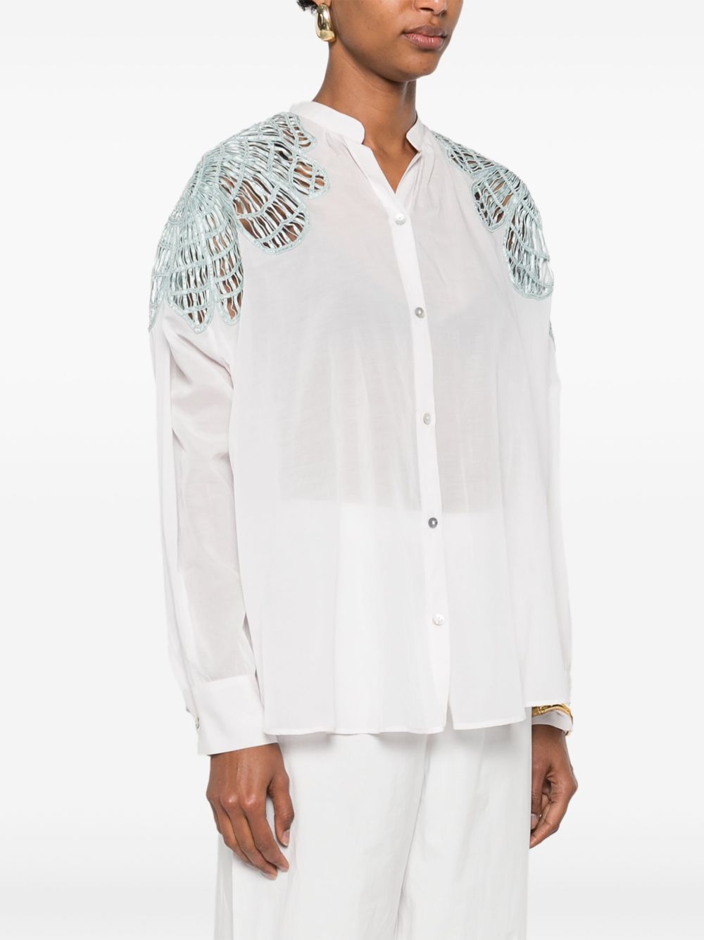 Forte Forte Embroidered Cotton Blend Shirt In Clear Blue