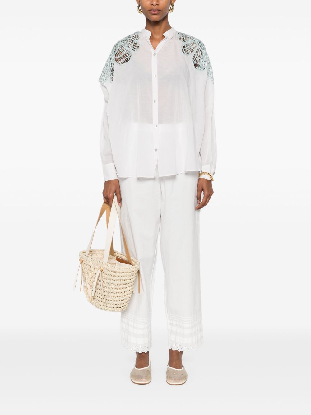 Forte Forte Embroidered Cotton Blend Shirt In Clear Blue
