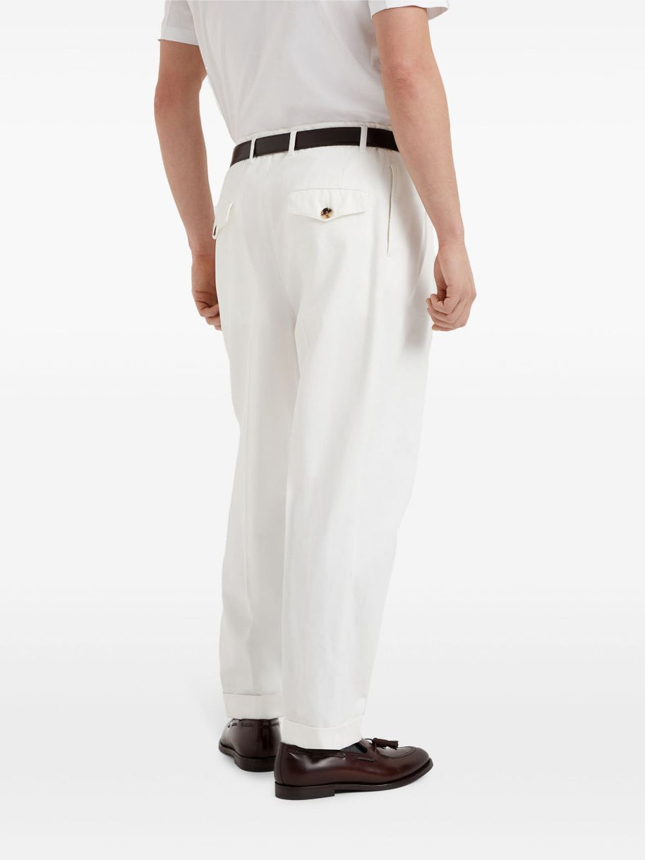 Brunello Cucinelli Tailored Fit Cotton Trousers - White