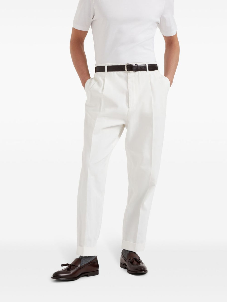 Brunello Cucinelli Tailored Fit Cotton Trousers - White