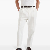 Brunello Cucinelli Tailored Fit Cotton Trousers - White