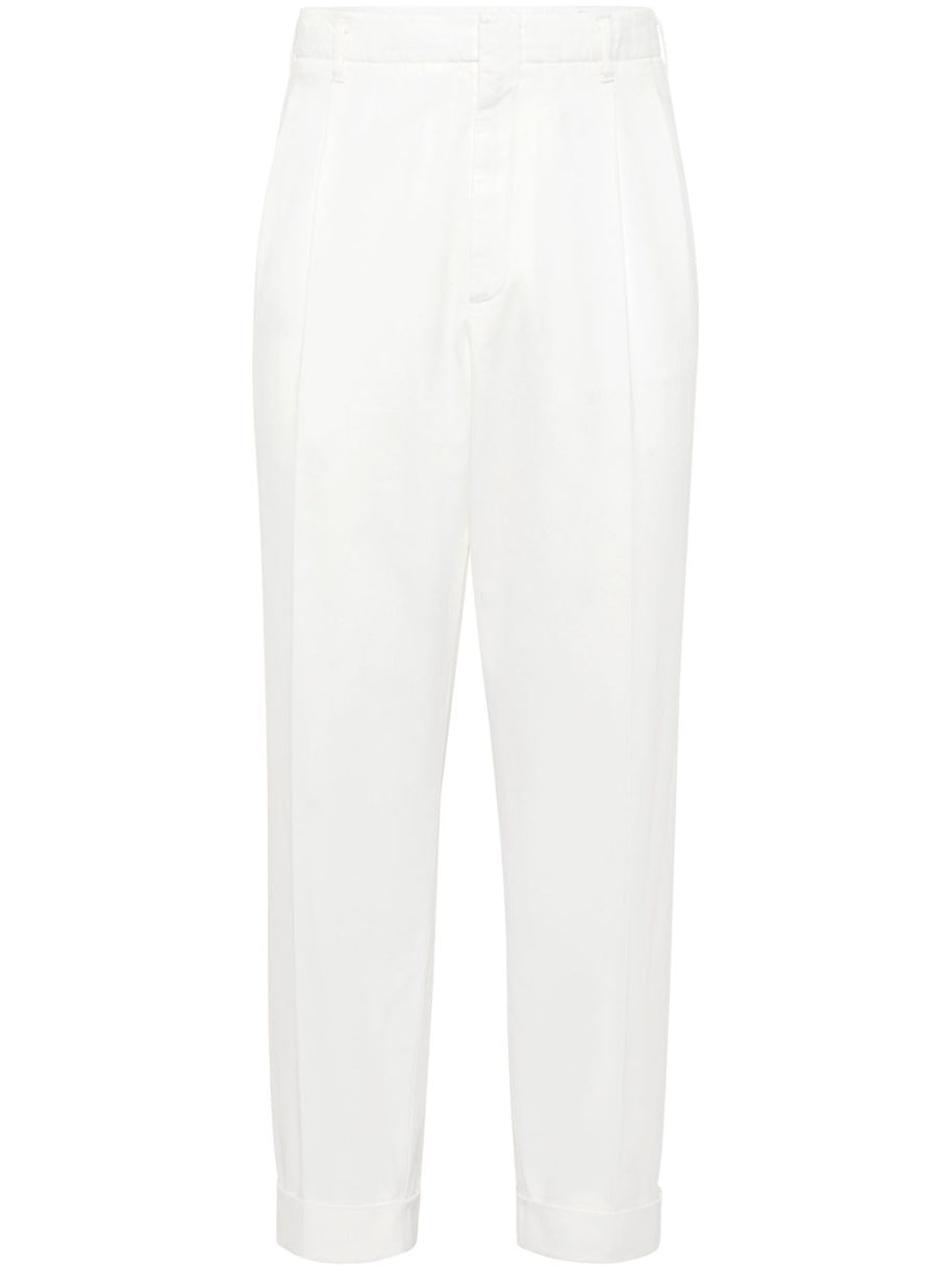 Brunello Cucinelli Tailored Fit Cotton Trousers - White