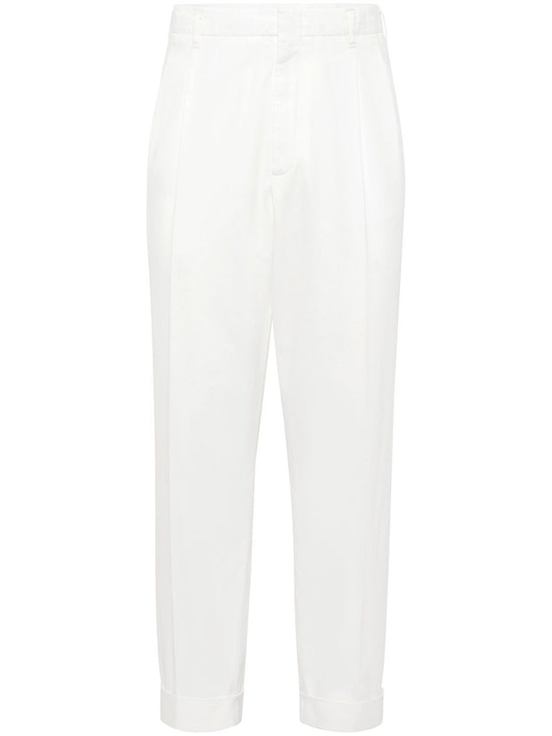 Brunello Cucinelli Tailored Fit Cotton Trousers - White