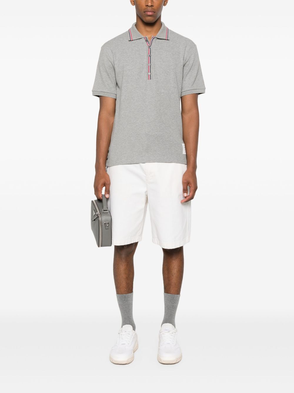 Thom Browne Rwb Cotton Polo Shirt - Light Grey
