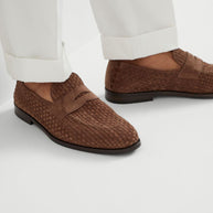 Brunello Cucinelli Weaved Suede Penny Loafer - Brown