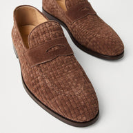 Brunello Cucinelli Weaved Suede Penny Loafer - Brown